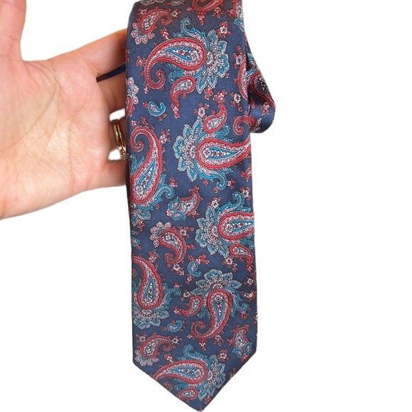 Liberty of London Vintage Paisley Tie Navy Burgundy 3-fold - Picture 2 of 6